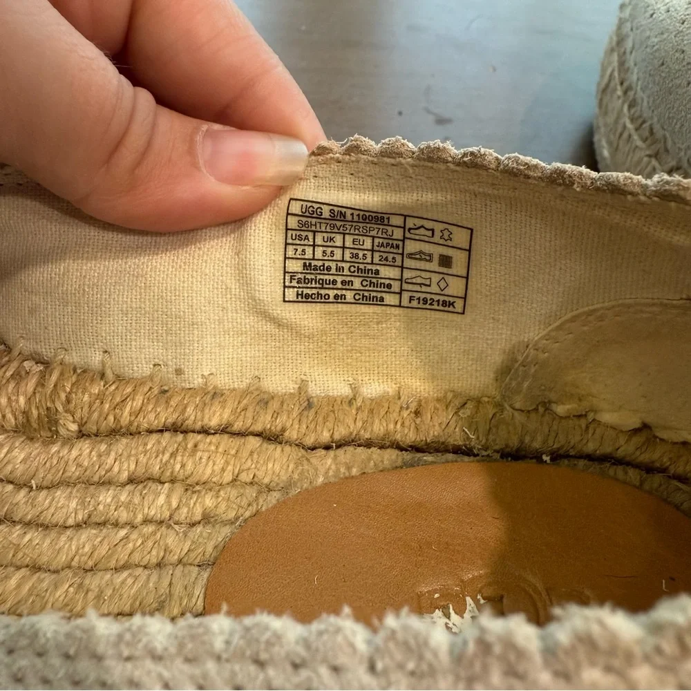 Ugg Heidi Perforated Suede Espadrille Loafers Beige Cream Womens Size 7.5